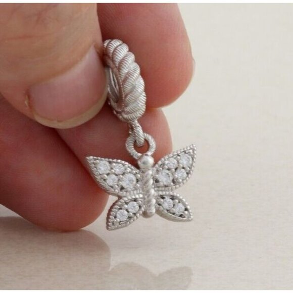 Sterling Silver Judith Ripka Cubic Zirconia Butterfly Dangle Charm - Picture 3 of 6